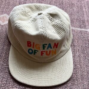 TrekLight Cream Corduroy Cap with Colorful "BIG FAN OF FUN" Embroidery